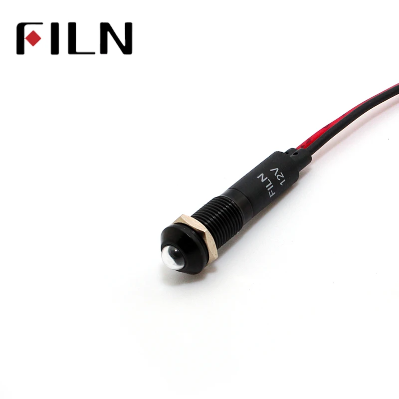 8mm FL1A-8SW-1 đen nhà ở mini lớn lên đầu đỏ màu xanh lá cây màu vàng màu xanh 12 v led inidcator ánh sáng với 20 cm dây