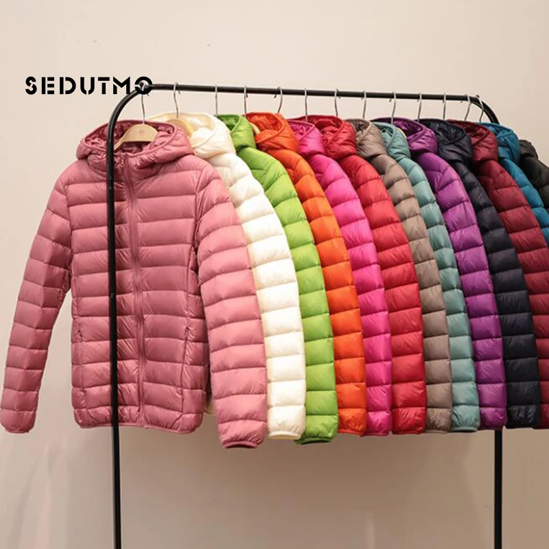 SEDUTMO Frühling Damen Daunenjacken Ultraleichter Winter-Entendaunenmantel Kurzer Kapuzenpullover Pufferjacke Parkas ED659