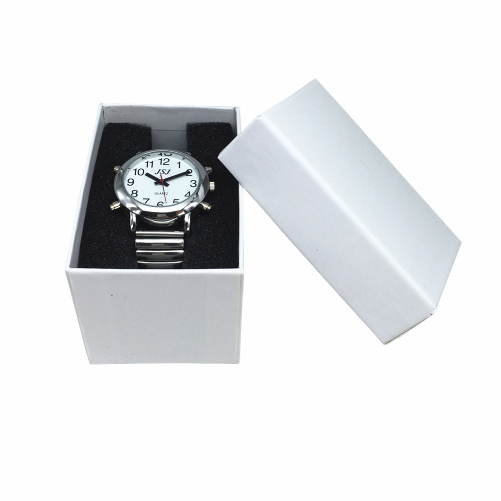 English Talking Watch with Alarm, White Dial, Silver Frame, Expansion Band