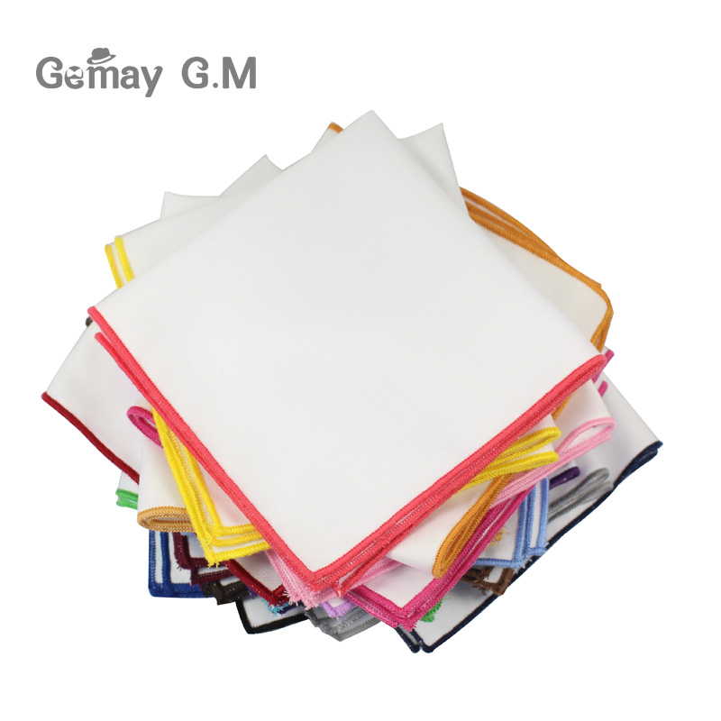 แฟชั่นผ้าฝ้ายผ้าเช็ดหน้าสีขาว Hanky Solid Pocket Square MENS ชุดลำลองสแควร์กระเป๋าผ้าเช็ดหน้าผ้าขนหนู