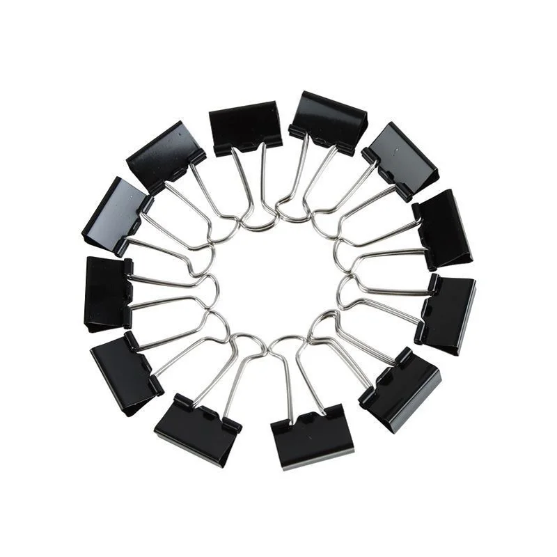 Clips de Metal negro para encuadernación, Clips para notas, papel de carta, suministros de oficina, accesorio de papelería, 12 piezas, 15/19/25/32/41/51mm