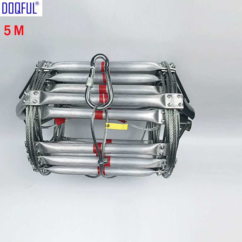 5M Fire Escape Ladder 17FT Folding Steel Wire Rope Ladders Aluminum Alloy Emergency Survival Rescue Safety Antiskid Tools New