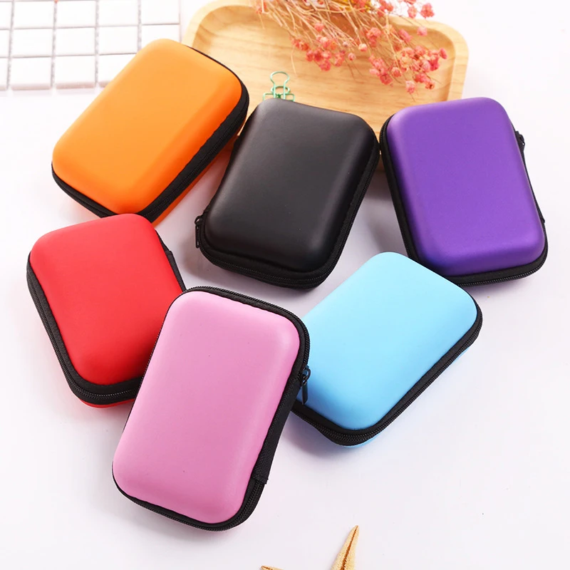 เคสหูฟังแบบแข็งมีซิปล็อคป้องกันแบบหนังกระเป๋าเก็บหูฟังสาย USB จัดระเบียบเวลาเดินทางแบบพกพา