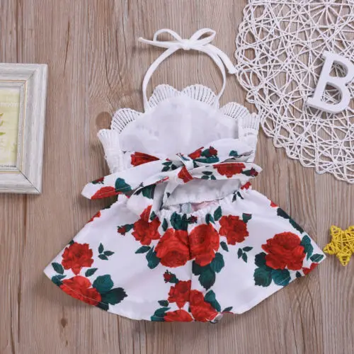 Tập Đi Cho Bé Gái Họa Tiết Hoa Ren Liền Quần Áo Liền Quần Trẻ Em Bé Gái Mùa Hè Dây Không Tay Rompers Bộ Trang Phục Quần Áo Playsuit Cao Cấp