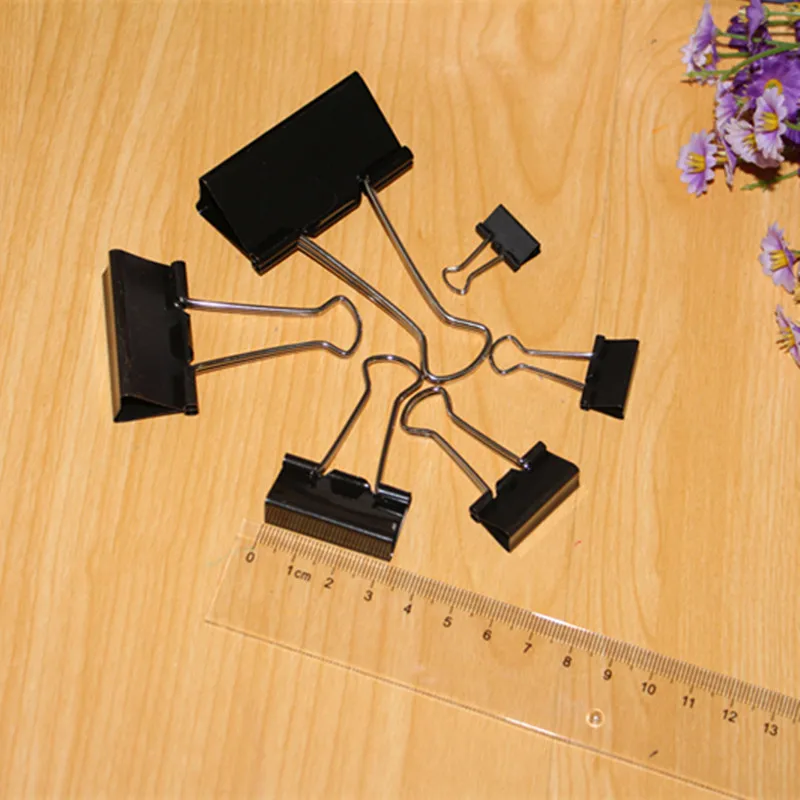 12Pcs 15/19/25/32/41/51mm Schwarz Metall Binder Clips Notizen Brief papier Clip Büro Versorgung Bindung Sicherung Schreibwaren Zubehör