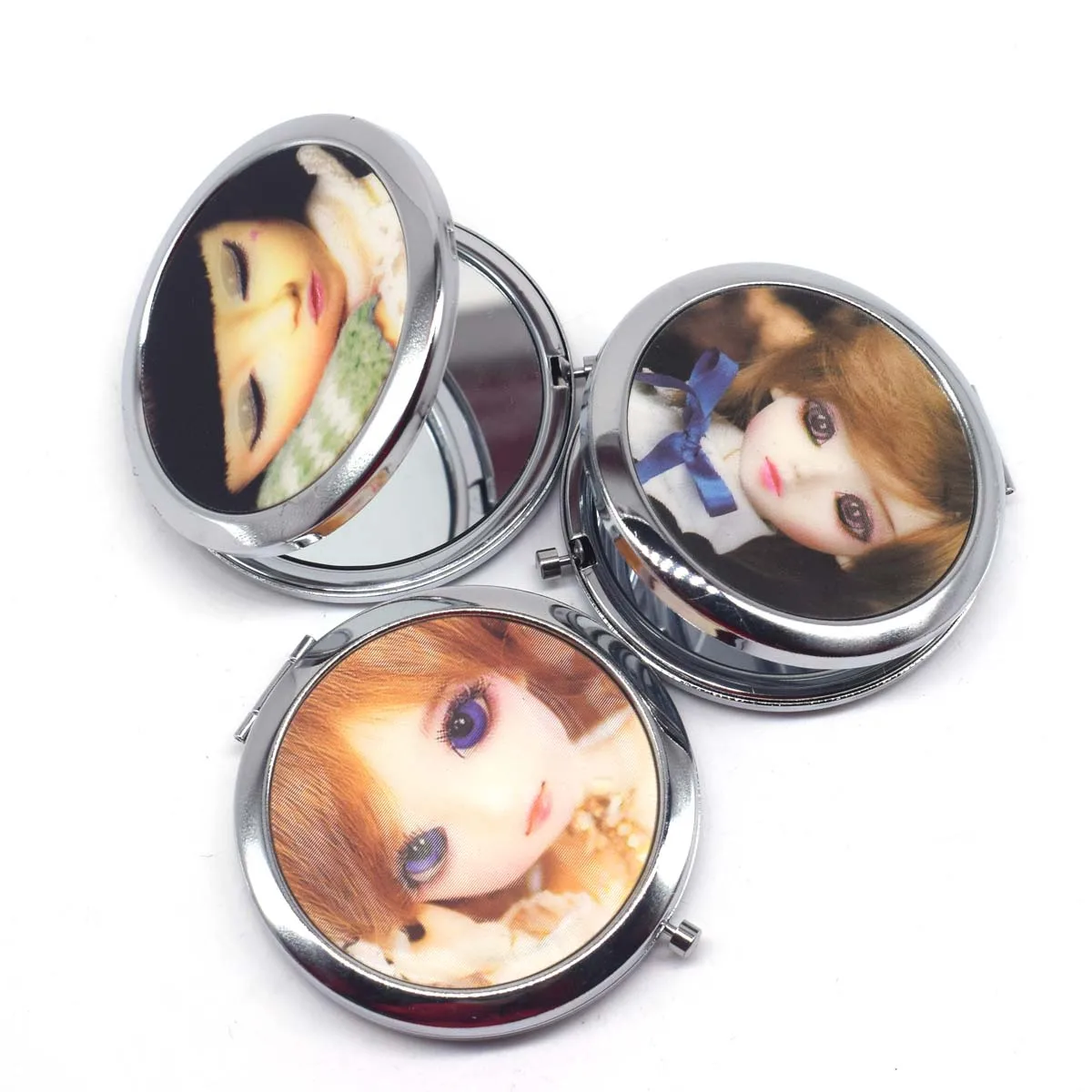 Búp Bê Gương Trang Điểm Mini Bỏ Túi Đựng Mỹ Phẩm Nhỏ Gọn Di Động Gương Kép Mặt Thép Không Gỉ Đựng Mỹ Phẩm Trang Điểm Gương