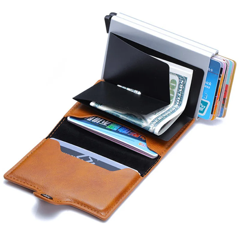 Châu Âu Thiết Kế RFID Bảo Vệ nam Đựng Thẻ Đôi Nhôm Thẻ Ngân Hàng Bảo Vệ Ốp Lưng ID Ví Dành Cho Người Đàn Ông