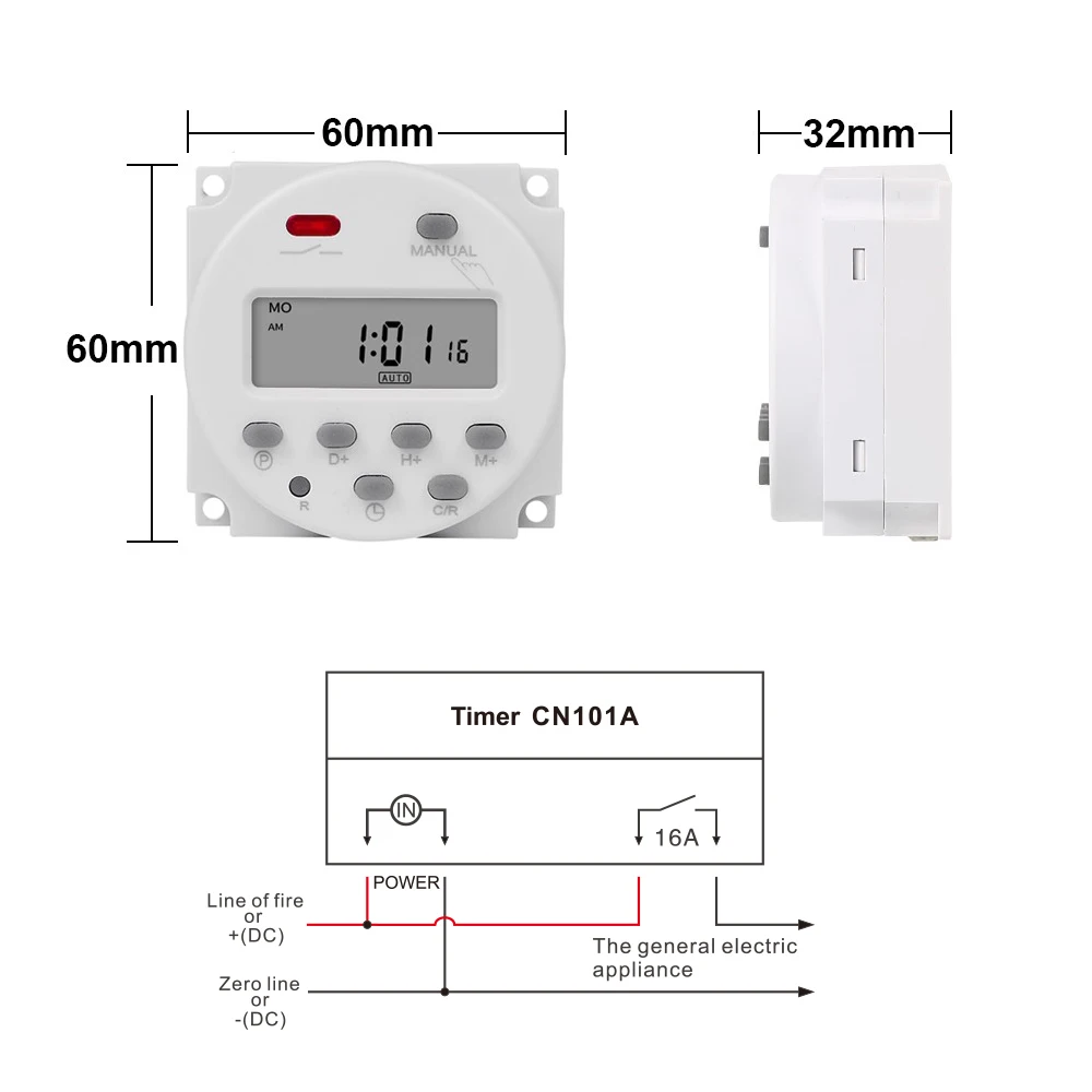 Intervalo de 1 segundo 5V 12V 24V 110V 220V interruptor temporizador Digital LCD 7 días programador de relé de tiempo programable semanal CN101S