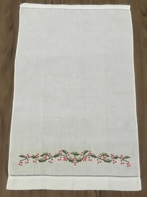 ชุด 12 ผ้าเช็ดหน้าสีขาวผ้าลินิน Hemstitched ชาผ้าเช็ดตัว - 14x22 "ผ้าเกสต์มือจานห้องครัวห้องน้ำผ้าขนหนูเย็บปักถักร้อยดอกไม้
