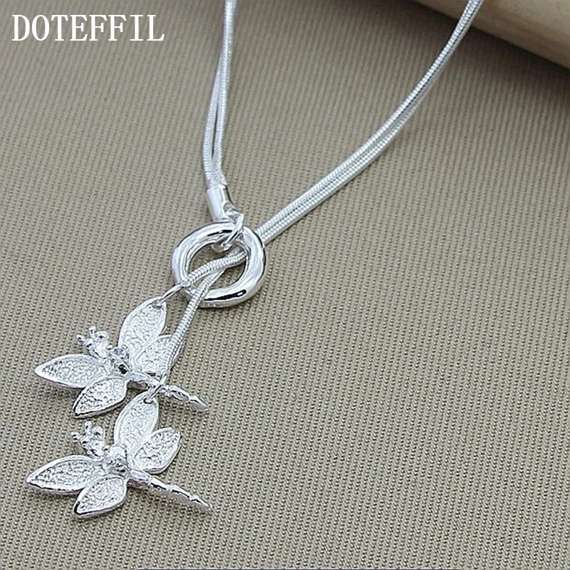 DOTEFFIL-collar con colgante de dos libélulas para mujer, de Plata de Ley 925, cadena de serpiente, joyería de compromiso de boda