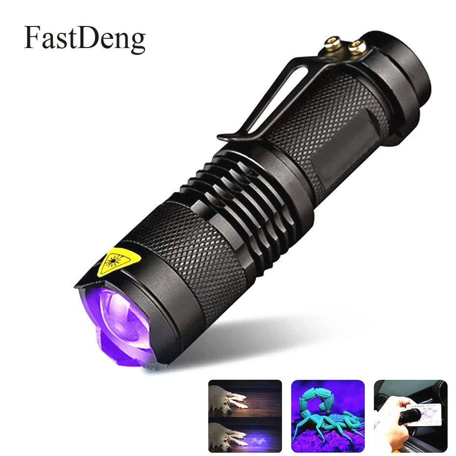 Đèn LED Đèn Pin UV Tia Cực Tím Đèn Pin Với Chức Năng Zoom Mini UV Đen Ánh Sáng Thú Cưng Nước Tiểu Vết Bẩn Dò Bọ Cạp Săn Bắn