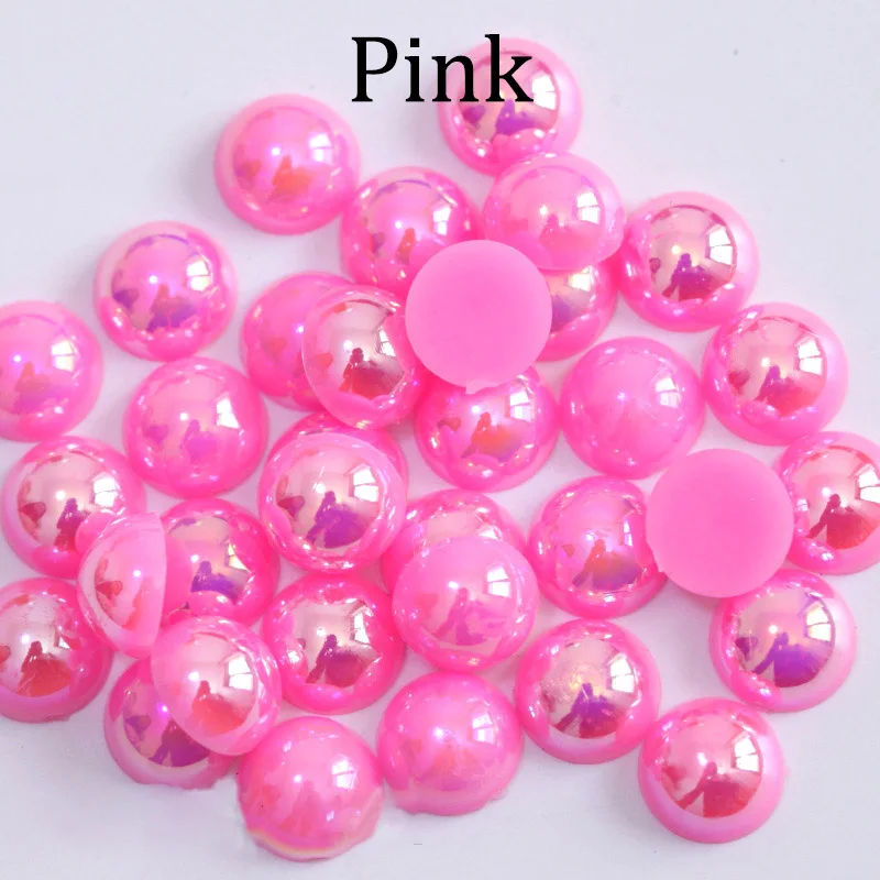 모조 ABS 진주 비즈 플랫 백 2 3 4 5 6 8 10 12 14 mm AB 색상 카보 숑 하프 라운드 비드 스크랩북 장식 DIY 쥬얼리