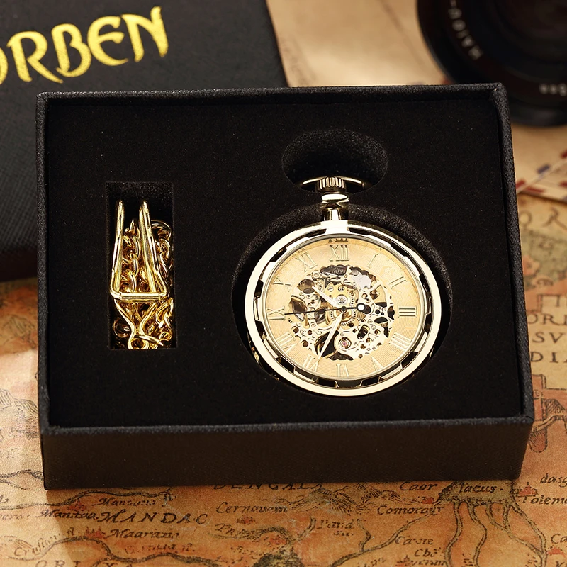 หรูหราโบราณ Skeleton Mechanical นาฬิกาพ็อกเก็ตนาฬิกาผู้ชาย Steampunk Mechanical Fob นาฬิกานาฬิกาจี้ Hand-winding Relogio De Bolso