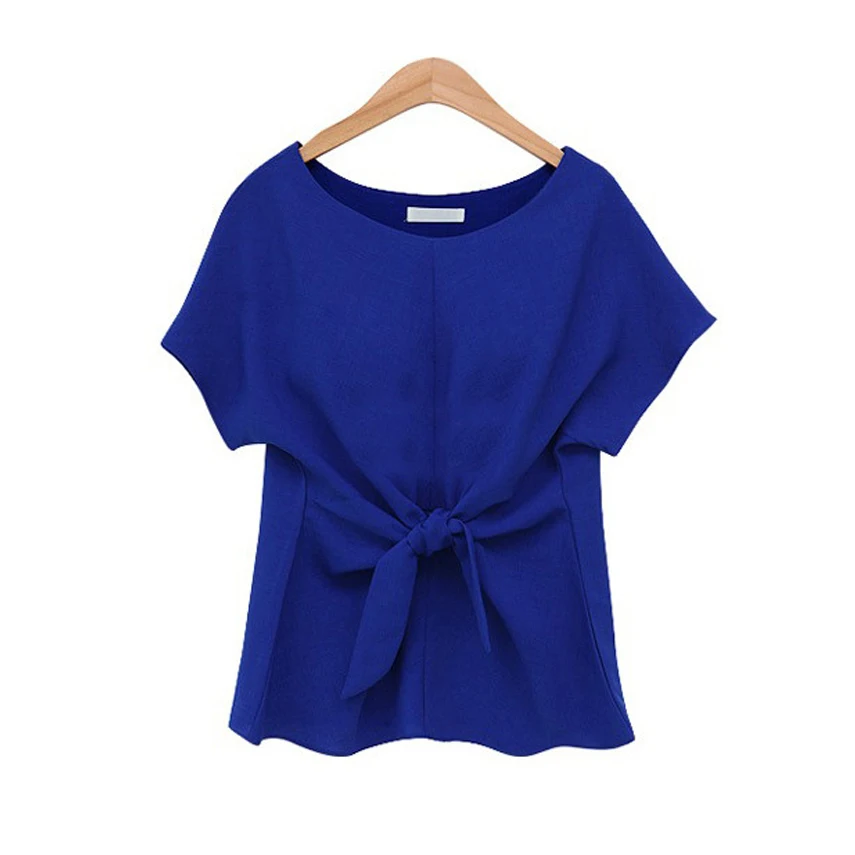 ใหม่ 2016 แฟชั่นผู้หญิงกิโมโน Bowknot O - คอสั้นแขนเสื้อชีฟองเสื้อลำลองวินเทจ plus ขนาด 4XL blusas เสื้อ