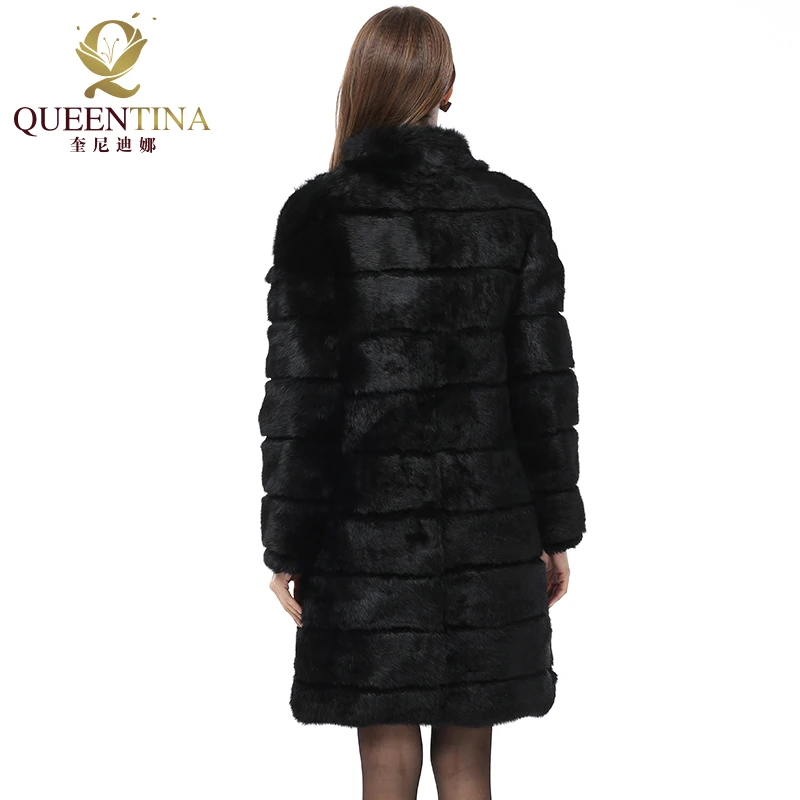 Thật Thỏ Áo Khoác Lông Thú Mới Trong Outerwears Mùa Đông 2022 Cổ Áo Đứng Dày Mềm Mại Ấm Quần Áo Nữ Full Bóp Dài Tự Nhiên áo Khoác Nỉ