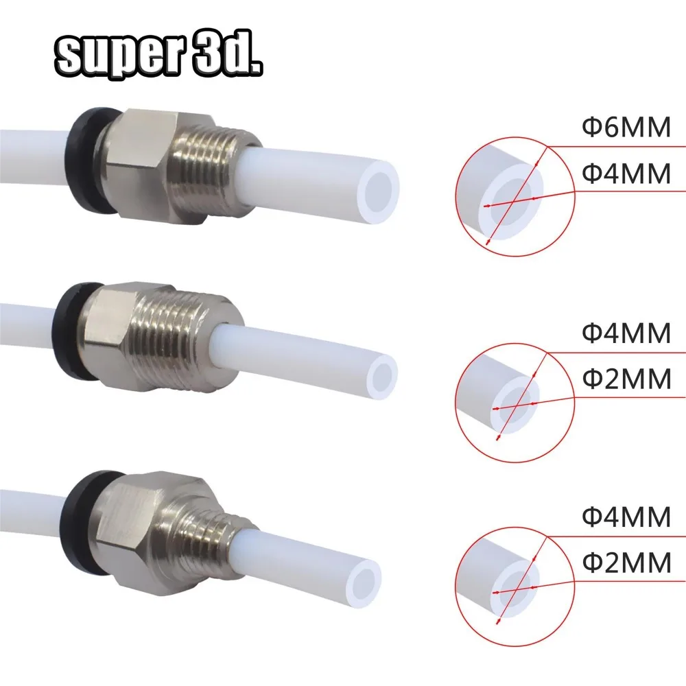 2 Chiếc Bằng Khí Nén Kết Nối Cho 3D In Phần Bowden Nhanh Jointer Cần Nối 1.75/3Mm Ống Pc4 M6 M10 phụ Kiện PTFE Ống 2/4Mm