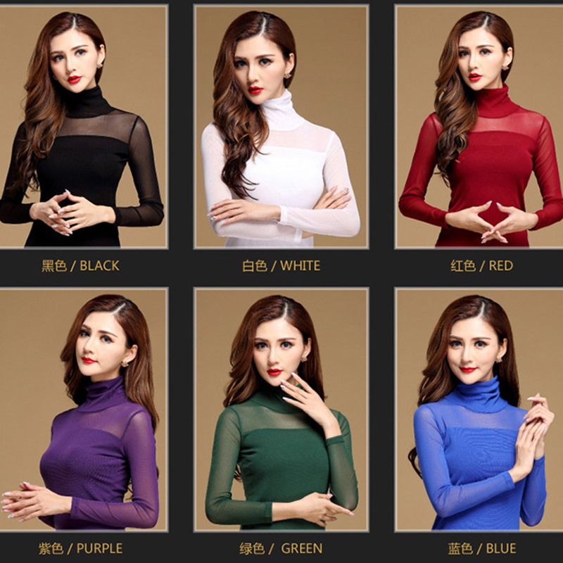 탑 여성 블라우스 셔츠 블랙 화이트 섹시한 긴 캐주얼 긴 소매 레이스 블라우스 언더 셔츠 탄성 탑과 블라우스 여성 New