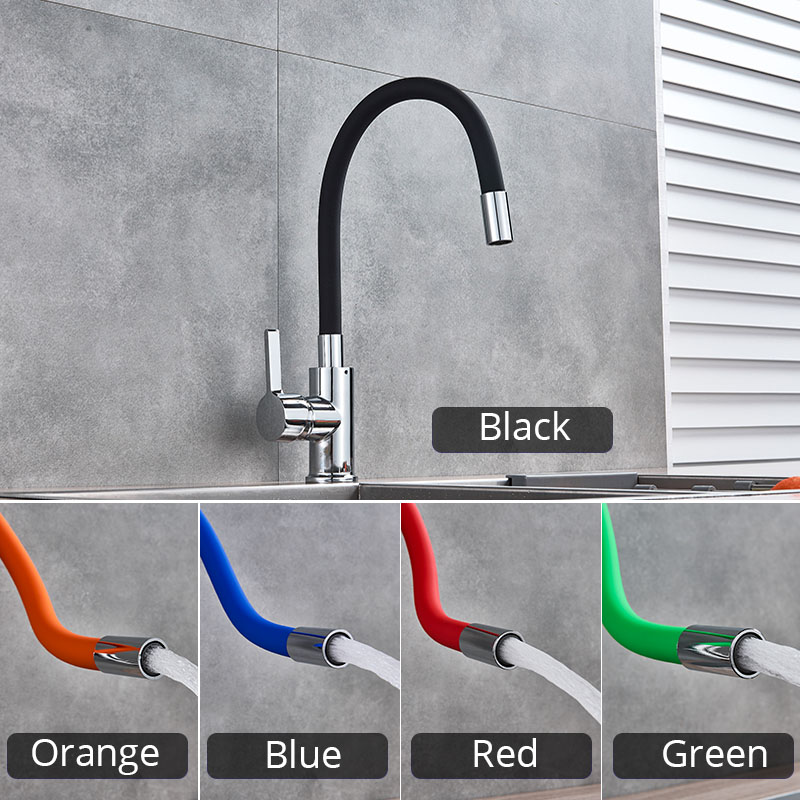 Orange Pipe Flexible Neck Kitchen Sink Faucet Chrome Universal pipe Hot Cold Kitchen Mixer Tap Deck Mounted Bathroom Kitchen Tap