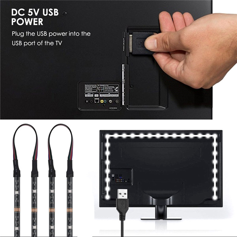 Retroiluminación de TV USB 5V potencia 4x50cm / 2x50cm 2x100cm RGB tira de luz LED Flexible 2m 3m cinta LED de fondo PCB blanca/negra