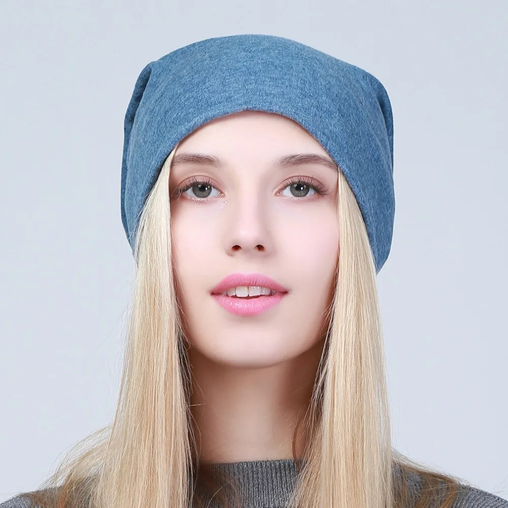 Geebro Gorro liso para mujer, gorro holgado de algodón para primavera para mujer, gorro de hueso tejido, gorro negro para mujer JS293A