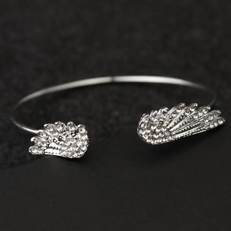 Joyería de moda coreana pulsera de diamantes de imitación de alas abiertas de aleación de personalidad pulsera de plumas pulseras y brazaletes