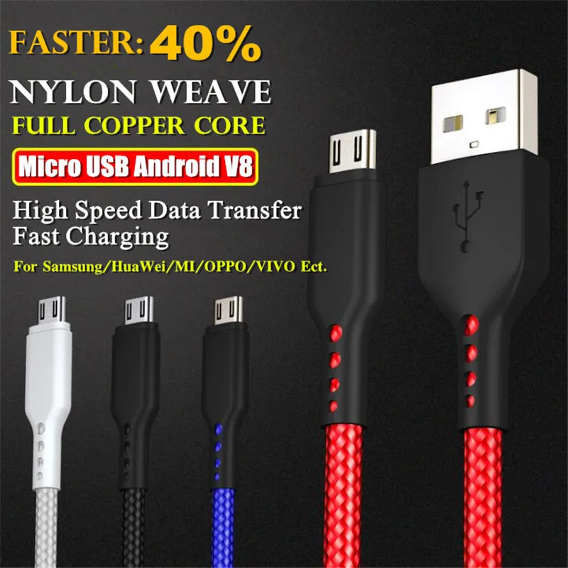 Loại C Micro USB Android V8 Cáp Dữ Liệu Nylon Dệt Full Lõi Đồng Sạc Nhanh & Cáp Chuyển Dành Cho Samsung/HuaWei/MI/OPPO/MP3