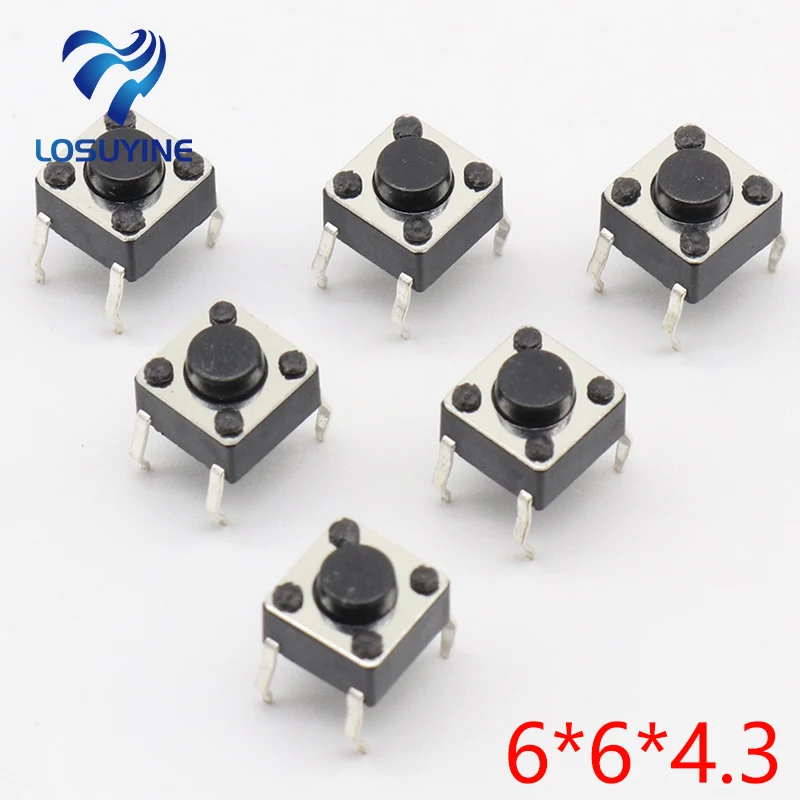 50 unids/lote 6x6x4,3 MM 4PIN G89 botón táctil Micro interruptor enchufe directo auto-reinicio DIP Top cobre