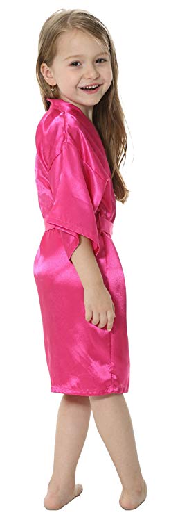 Crianças sólido cetim rayon quimono robe dama de honra roupão sólido crianças camisola sleepwear roupão
