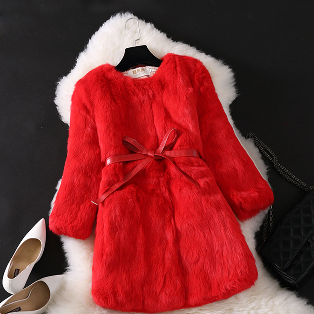 New Natural Real Rabbit Fur Long Coat Winter Real Rabbit Fur Jacket Korean Female Three Quarter Sleeve Soft Real Fur Coats