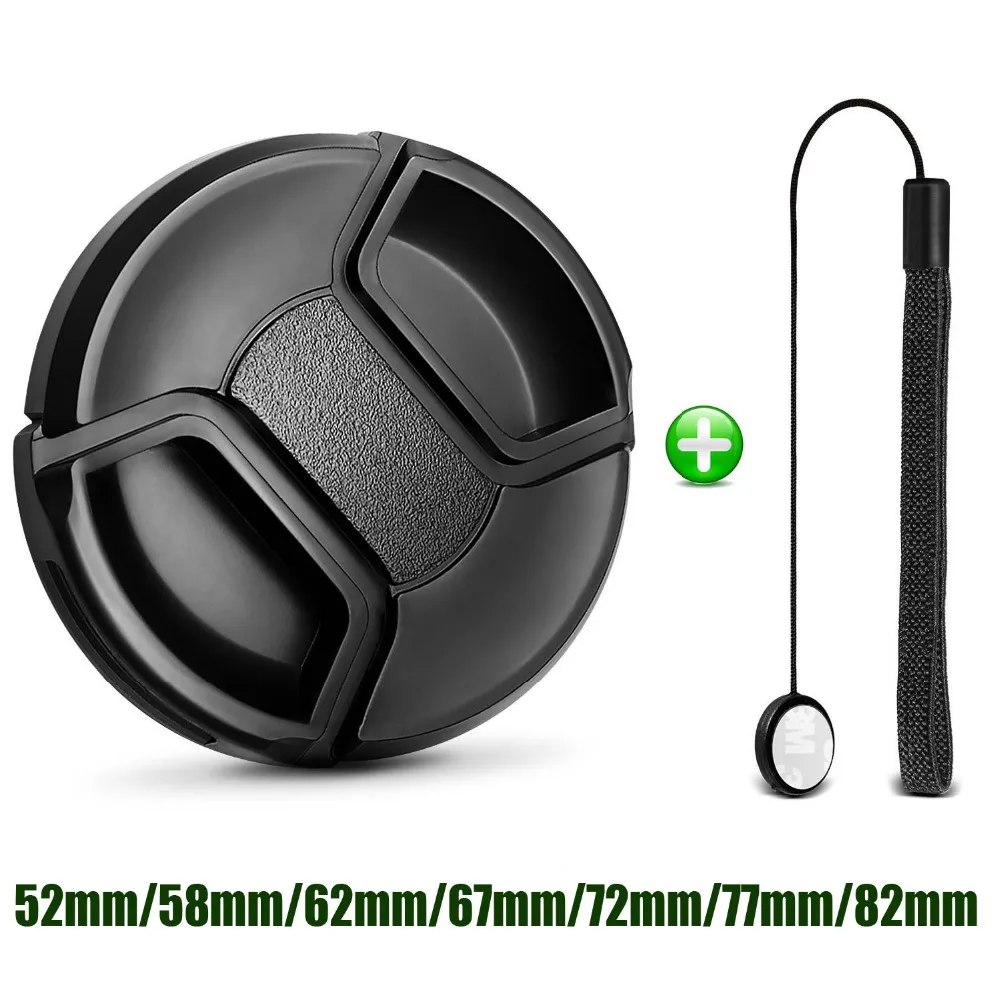 Cubierta protectora de tapa de lente de cámara, 52MM, 55MM, 58MM, 62MM, 67MM, 72MM, 77MM, 82MM, cuerda antipérdida para accesorios Canon, Nikon y Sony