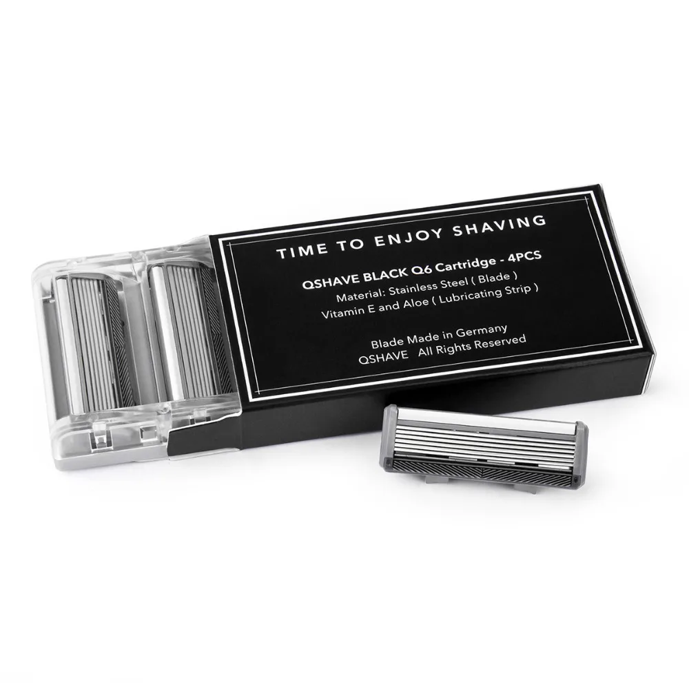 Qshave Nhện Đen Mới 6 Hệ Thống Lưỡi Người Hướng Dẫn Sử Dụng Dao Cạo Râu Đức X6 Lưỡi Dao Với Tông Đơ Cắt Lưỡi Dao, 4 & 8 & 16 Hộp Mực Lựa Chọn