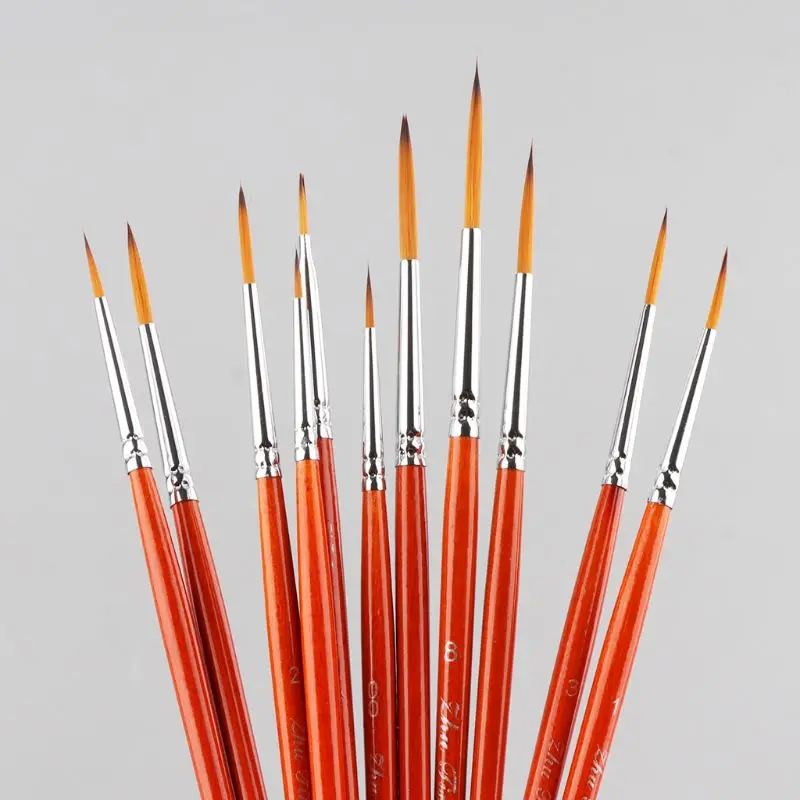 11 cái/bộ Chuyên Nghiệp Chi Tiết Bút Lông Mịn Đầu Nhọn Mini Bàn Chải Cho Acrylic Màu Nước Dầu Vẽ Tranh Bộ C26