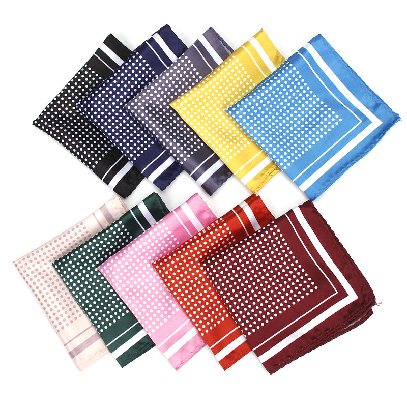 แฟชั่นผู้ชายผ้าเช็ดหน้า Vintage Dot พิมพ์พ็อกเก็ตสแควร์โพลีเอสเตอร์ผ้าไหมนุ่ม Hankies งานแต่งงานธุรกิจหน้าอกผ้าเช็ดตัว Hanky