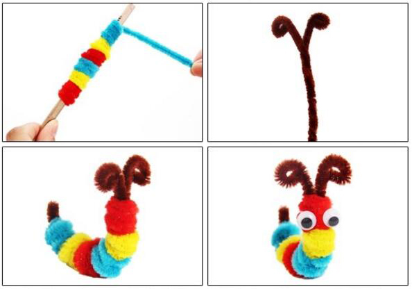 Plush Stick/Pompoms สายรุ้งสี Shilly-Stick การศึกษา DIY ของเล่น Handmade Art Craft ความคิดสร้างสรรค์พัฒนาของเล่น GYH