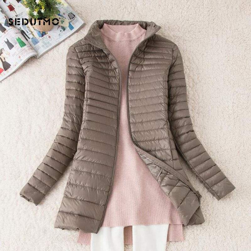 Sedutmo Winter Lange Vrouwen Down Jassen Ultra Light Duck Down Jas Dunne Slanke Zwarte Puffer Jas ED341