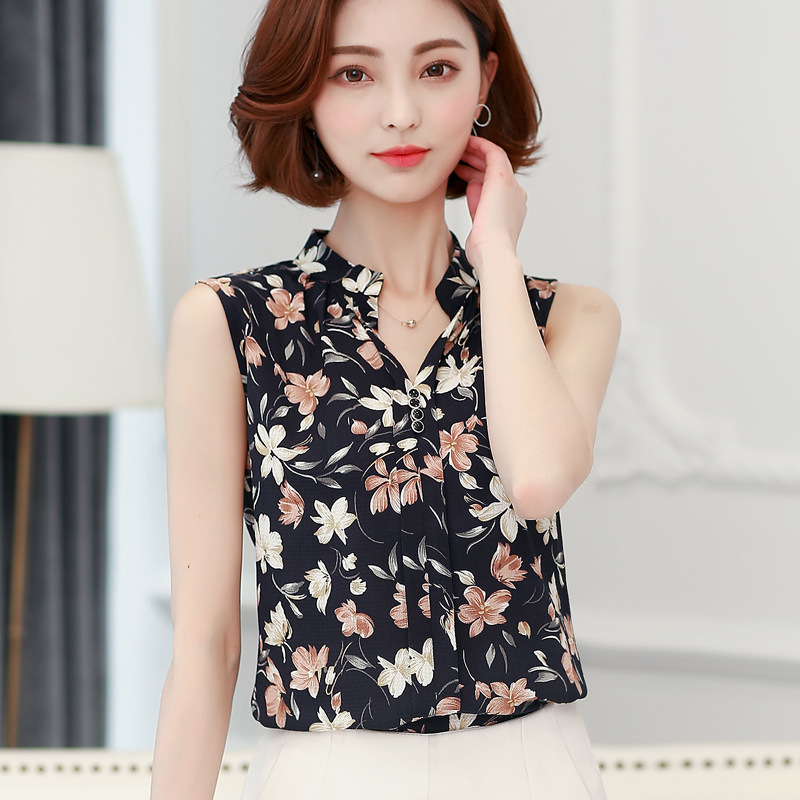 ผู้หญิงเสื้อชีฟองหญิงฤดูร้อนแขนกุดคอปกคอเสื้อสำนักงานผู้หญิงแฟชั่นทำงาน Top Slim เสื้อด้านล่างเสื้อผ้า H9036
