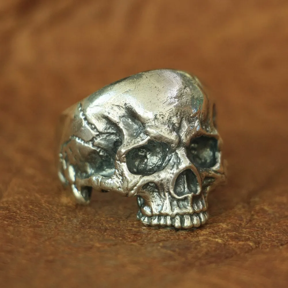 Linsion 925 Sterling Silver Cincin Tengkorak Pria Biker Rock Punk Ring TA135 Ukuran US 7 ~ 14