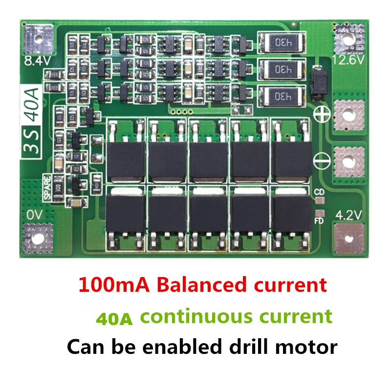 3 S 40A Caricatore di Batteria Al Litio Protezione Bordo PCB BMS Li-Ion Per Trapano Motore 11.1 V 12.6 V Lipo Cellulare modulo con Equilibrio