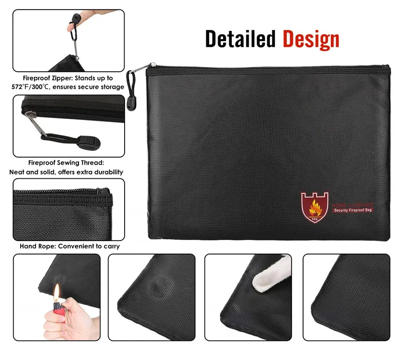 Xách tay Chống Cháy & Tài Liệu Không Thấm Nước Phong Bì Thư Mục Tập Tin Cash Pouch Chống Cháy Tiền Túi Lipo An Toàn Túi đối với Trang Chủ Văn Phòng S /M/L