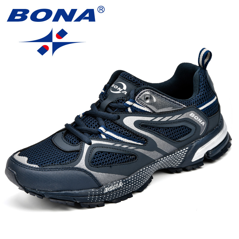 BONA, recién llegado, zapatos para correr de estilo clásico para hombre, zapatos deportivos de malla dividida de vaca para hombre, zapatos para correr al aire libre con cordones