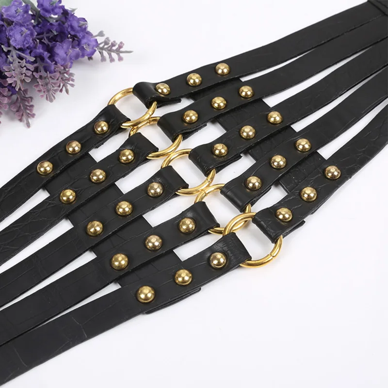 เข็มขัดคอร์เซ็ท Plus ขนาดเข็มขัดออกแบบสำหรับสุภาพสตรีกว้าง Cinturon Mujer Elastic Cummerbunds เอว Shaper Punk Rivet Ceinture ยืด