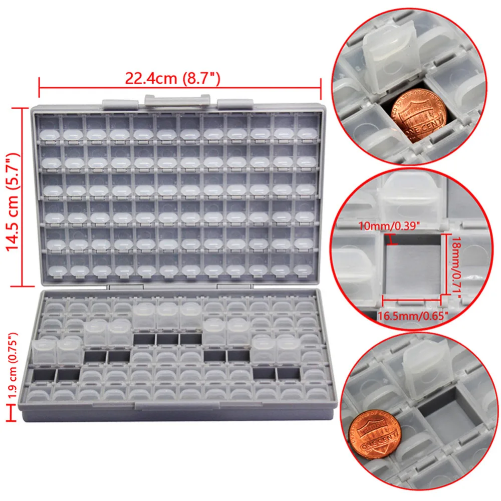Aidetek smd storage box plastic Case surface mount resistors capacitors well small compartment tiny Organizer toolbox BOX STORAG