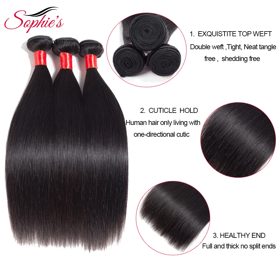 Sofie's-aplique de cabelo brasileiro liso, extensão de cabelo 100% humano, 1 pacote com 3 ou 4 mechas
