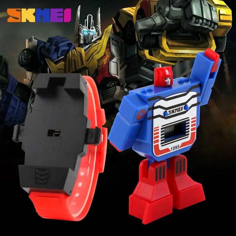 SKMEI แฟชั่นนาฬิกาเด็กดิจิตอลวันที่การ์ตูนเด็กกีฬานาฬิกา Relogio หุ่นยนต์ Transformation นาฬิกาข้อมือเด็ก 1095