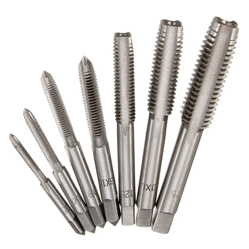 7 Chiếc M3-M12 HSS Hệ Mét Tay Phải Máy Thẳng Fluted Vít Ren Tập Bộ Hệ Mét Cắm Tập Khoan Bộ dụng Cụ Cầm Tay