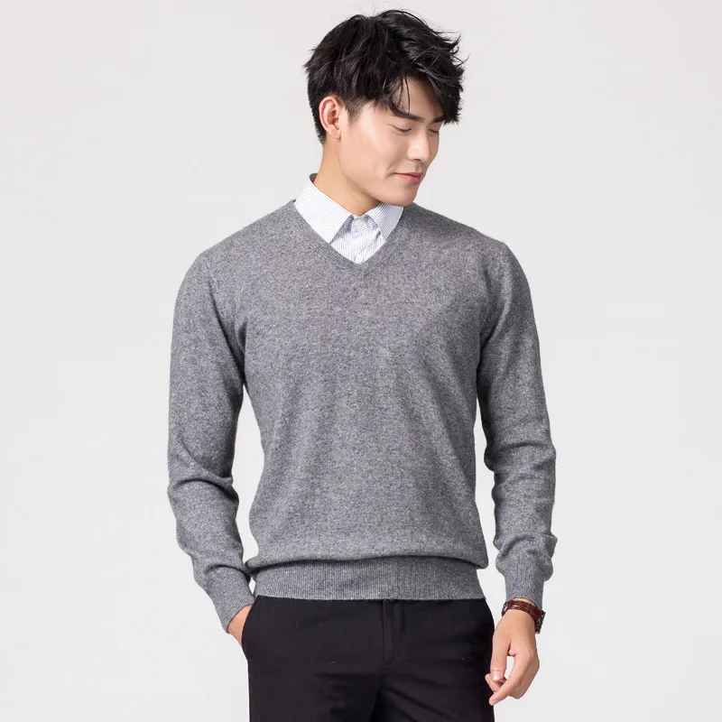 Man Pullovers ฤดูหนาวใหม่แฟชั่น Vneck เสื้อร้อนขายถักจัมเปอร์ชายผ้าขนสัตว์มาตรฐาน Tops