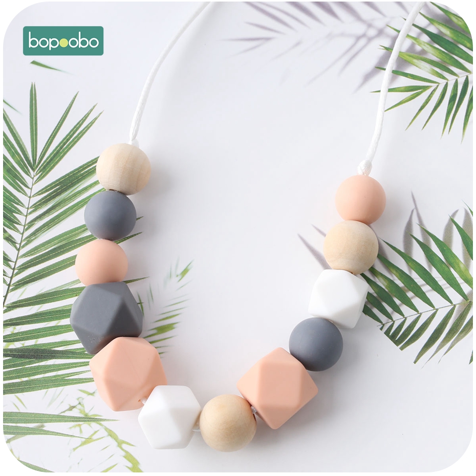 Bopoobo 1pc Baby Zahnen Silikon Halskette Food Grade Silikon Perlen Hexagon Baby Spielzeug Silikon Perle BPA FREI Baby Beißring