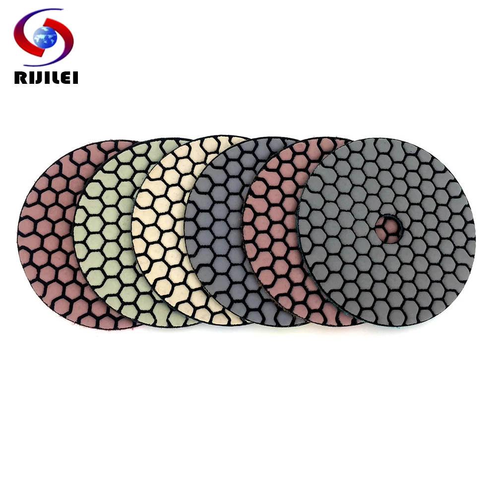 RIJILEI 6 uds 100mm almohadilla de pulido en seco 4 pulgadas tipo afilado almohadillas de pulido de diamante para granito mármol disco de lijado piedra