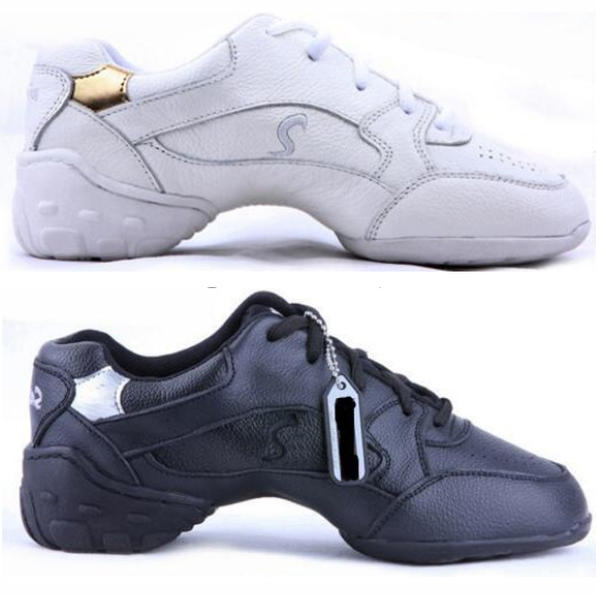 Gran oferta, zapatos de baile de cuero blanco y negro, zapatillas de deporte para mujer, zapatos de práctica deportiva, zapatos de baile modernos de Jazz