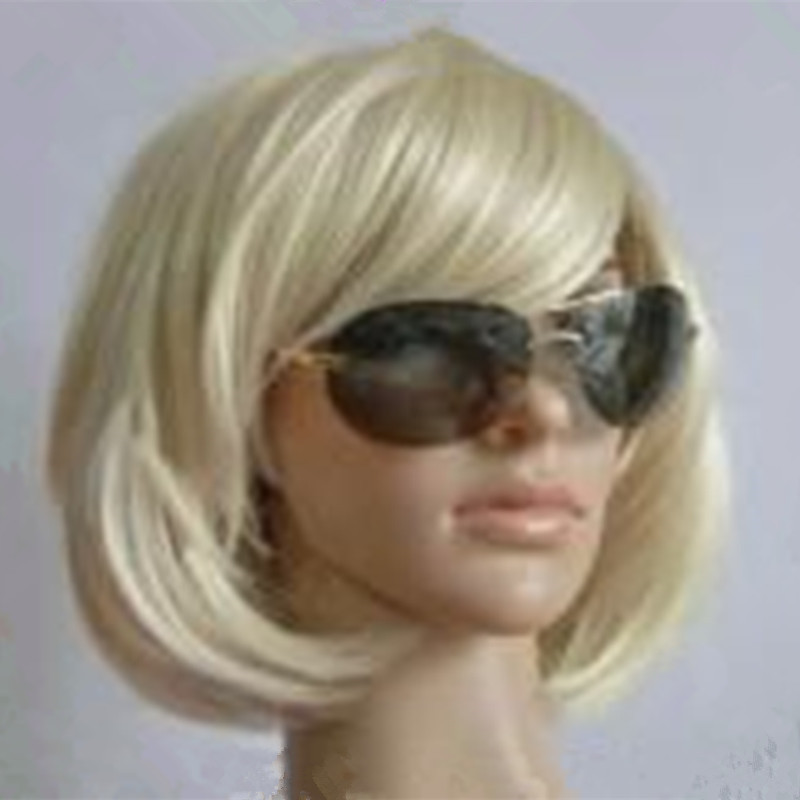 HAIRJOY 女性ヴォーグブラウンストレートショート人工毛ウィッグサイドバング